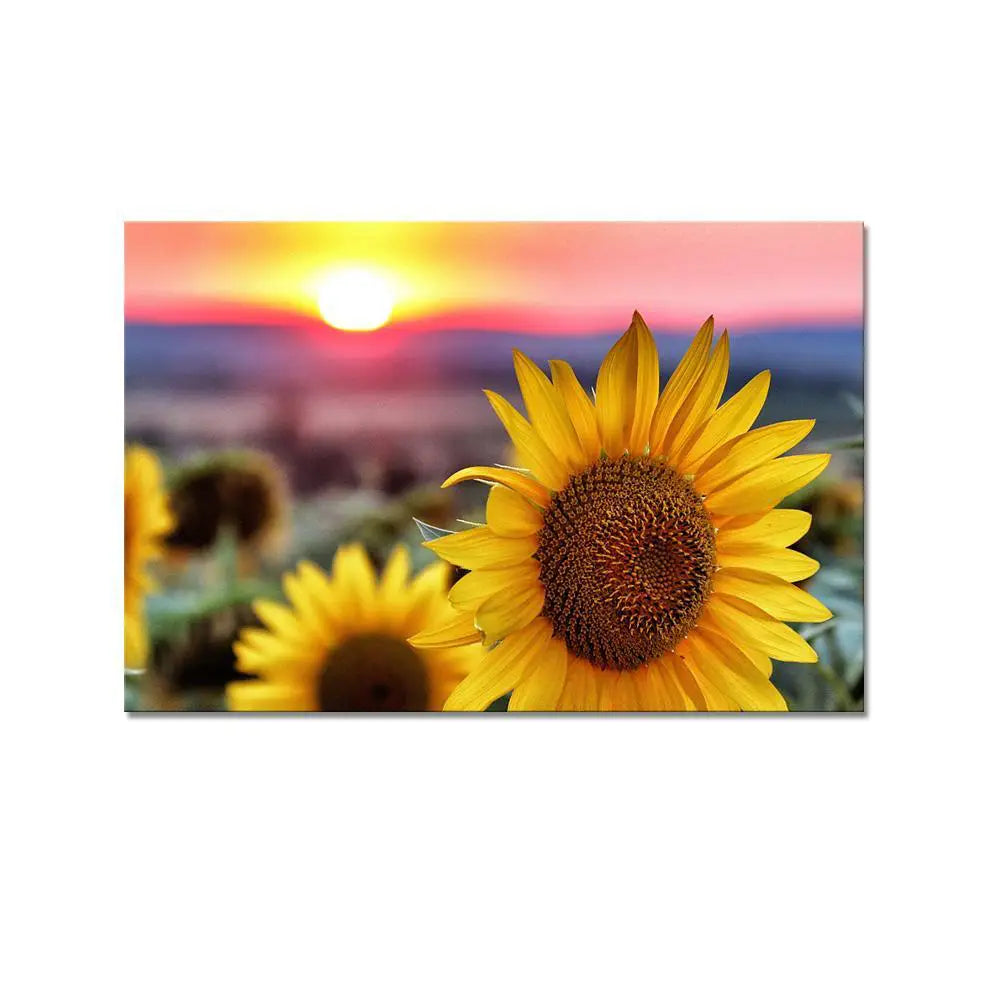 Sunflower With Sunset Scenery Canvas Prints Wooden Wall Painting Secondary image