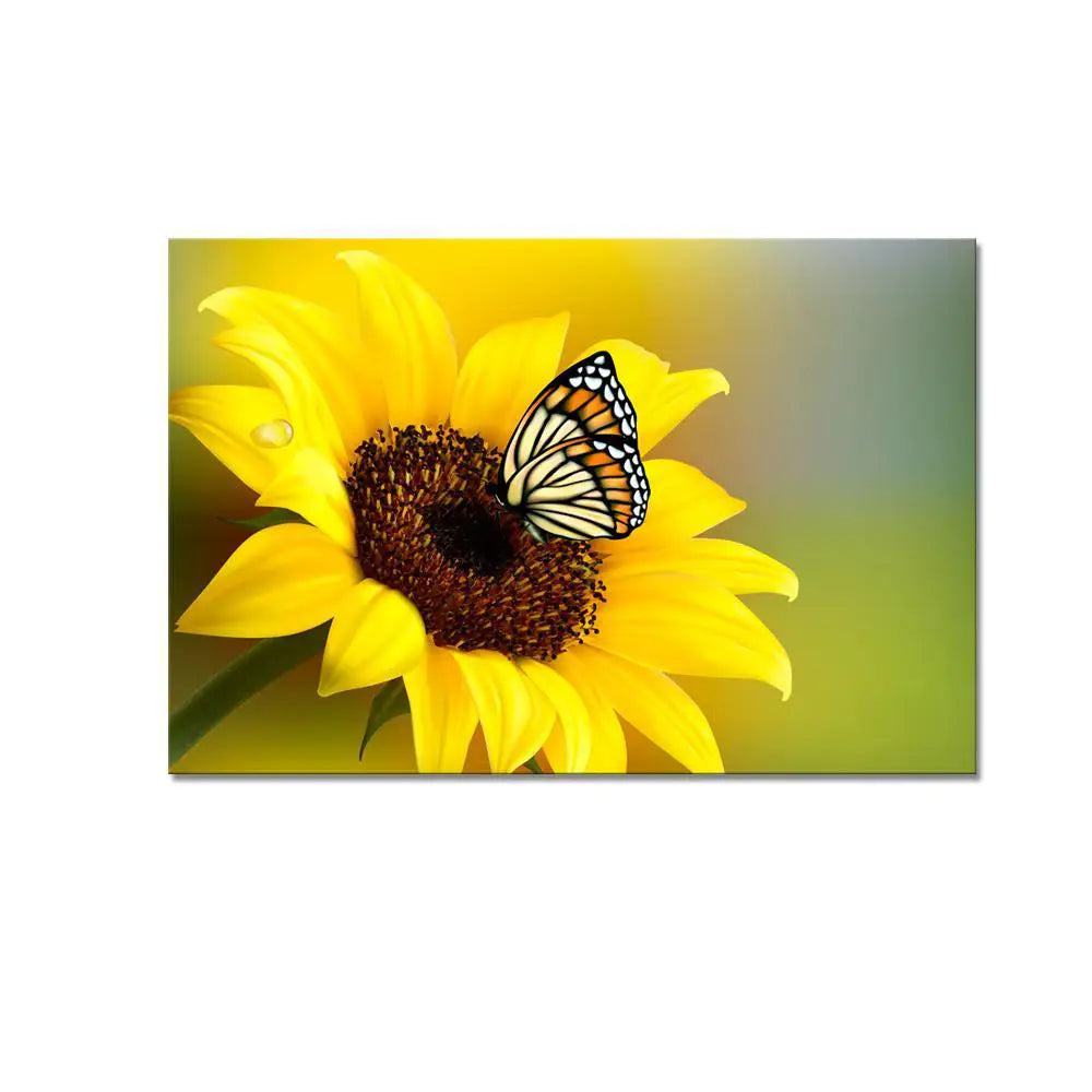 Sunflower With Butterfly Canvas Prints Wooden Wall Painting Secondary image