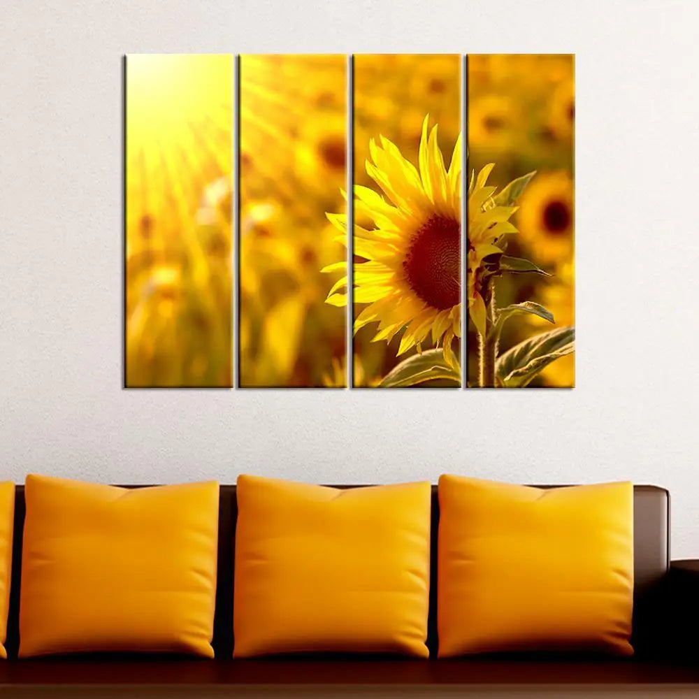 Sunflower Garden Wall Painting 4 Pieces Canvas Printed Painting Secondary image