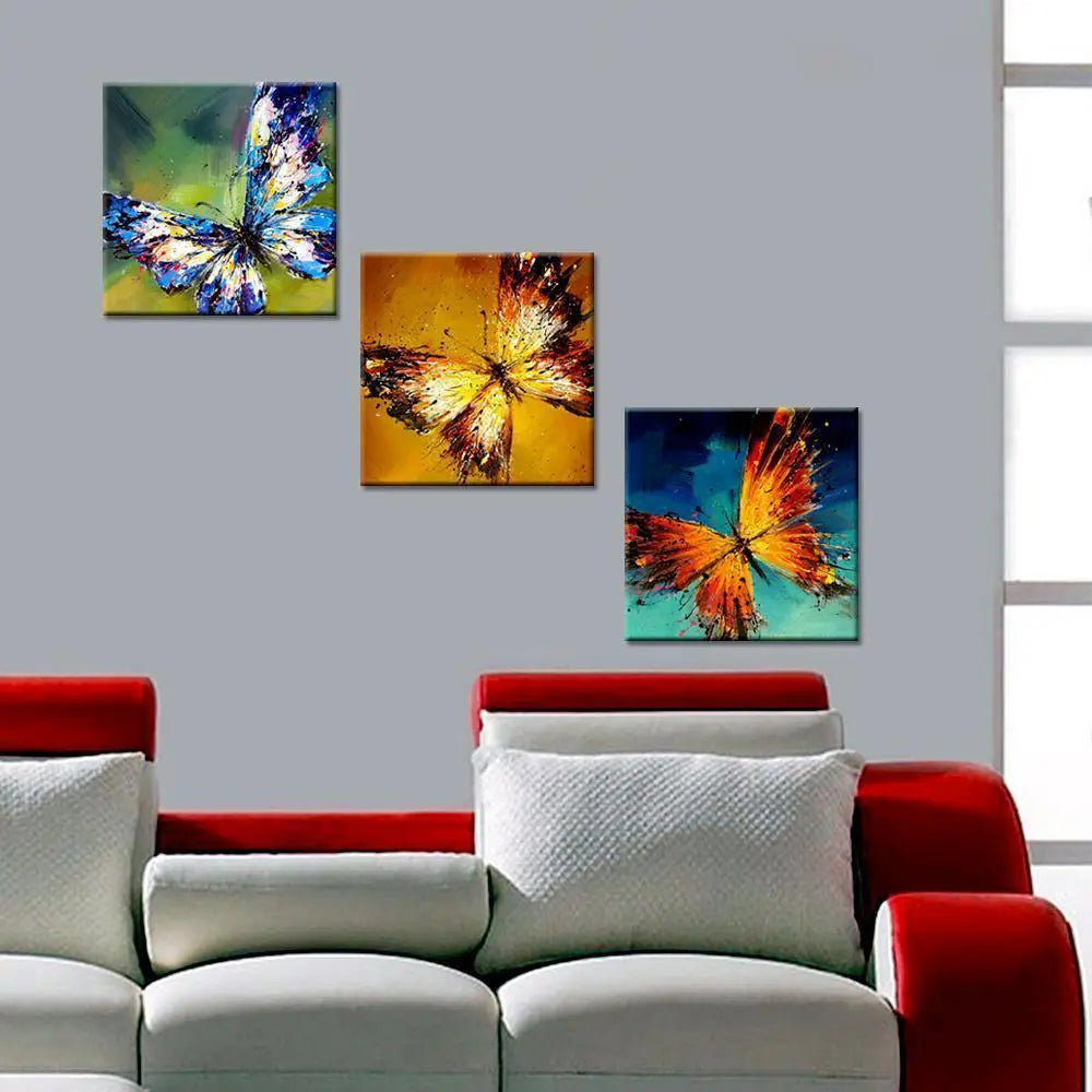 Beautiful Colorful Butterflies Canvas Print 3 Pieces Wall Painting Stretched and Framed on Wood Main image