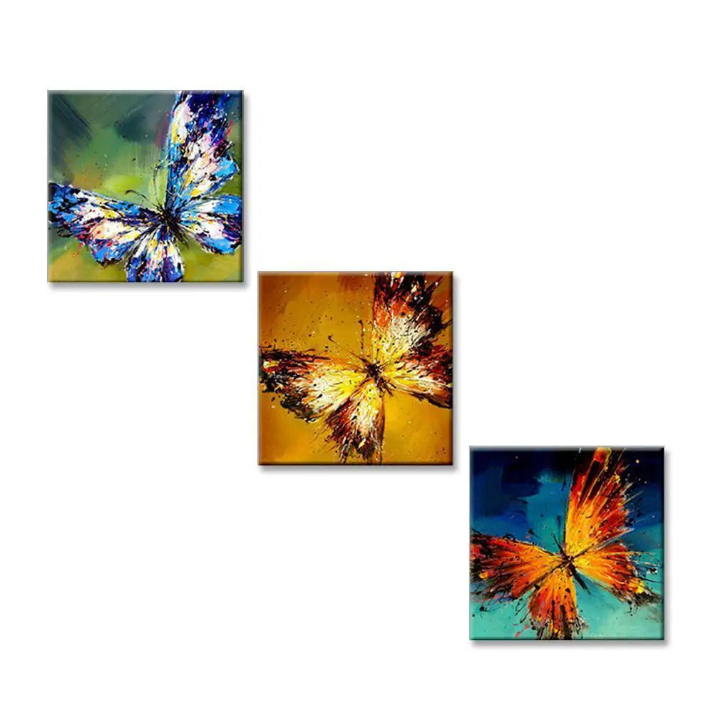 Beautiful Colorful Butterflies Canvas Print 3 Pieces Wall Painting Stretched and Framed on Wood Secondary image