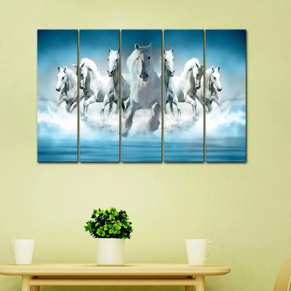 Seven Running Horses Panoramic Canvas Wall Painting Main image