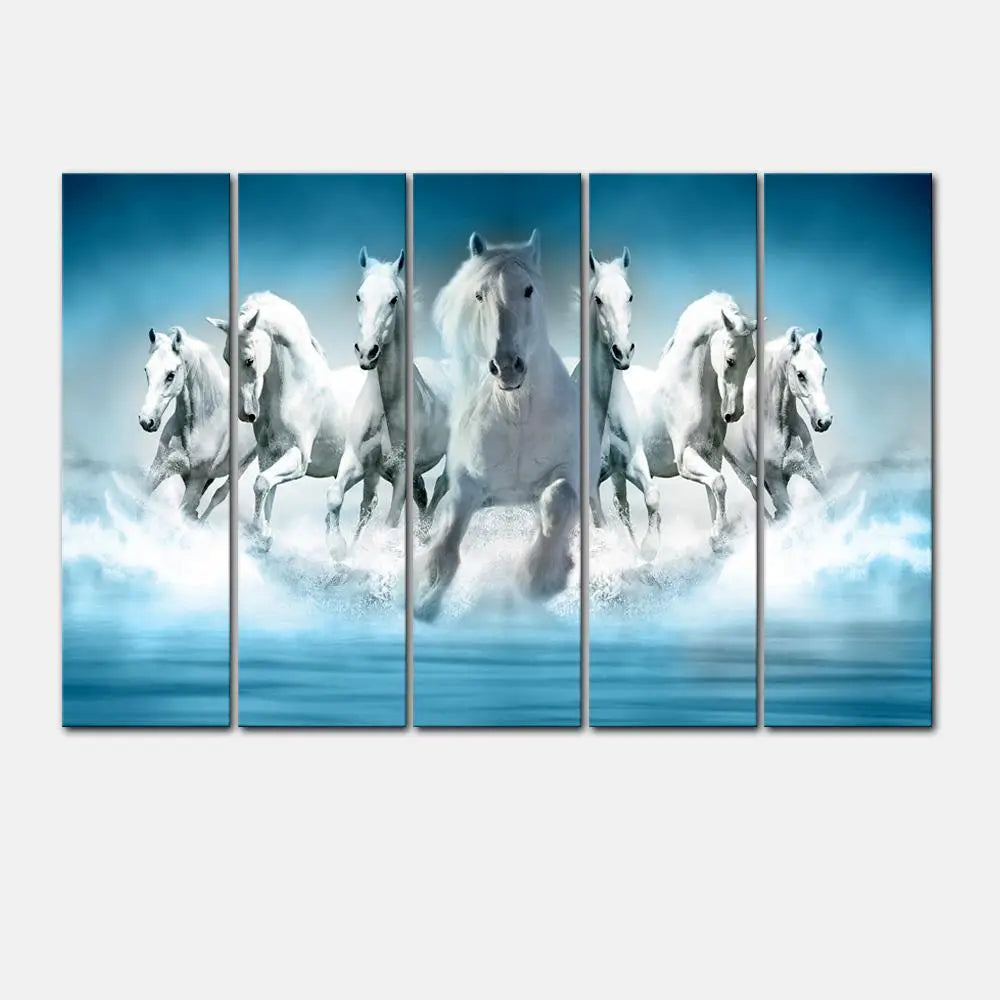 Seven Running Horses Panoramic Canvas Wall Painting Secondary image