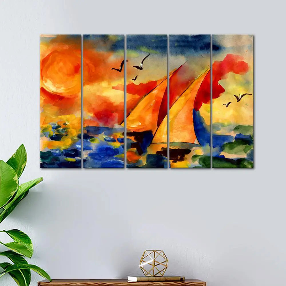Sailing Ship 4 Pieces Wall Painting