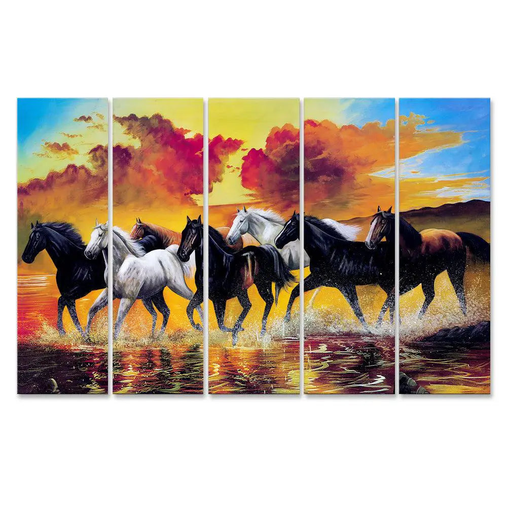 Seven Running Horses Wall Painting 4 Pieces Canvas Printed Painting Secondary image