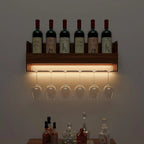 Backlit MDF Bar Wall Shelf-cum-Mini Bar Cabinet in Walnut Finish