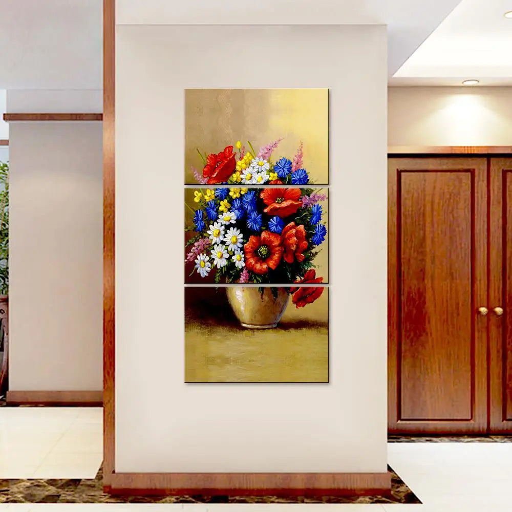 Beautiful Flower Wash Wall Painting Wooden Framed 3 Pieces Canvas Painting Main image