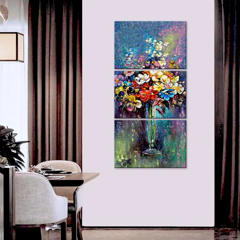 Beautiful Flower Wash Wall Painting Wooden Framed 3 Pieces Canvas Painting Main image