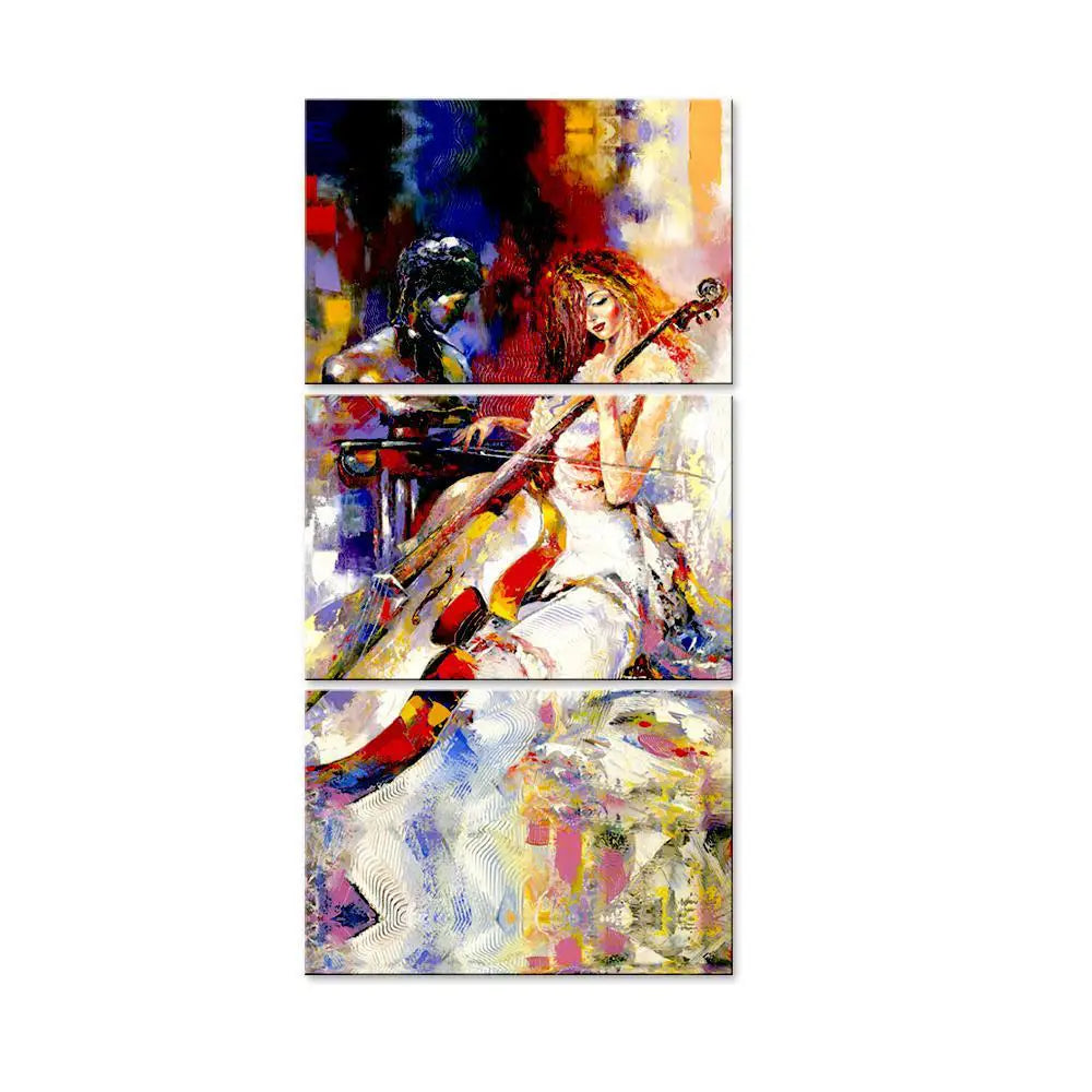 Beautiful Girl Playing Violin Wall Painting Wooden Framed 3 Pieces Canvas Painting Secondary image