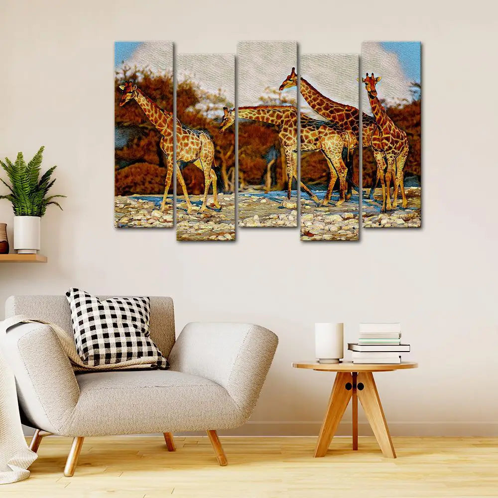 African Giraffe  Group Canvas Wall Painting Main image