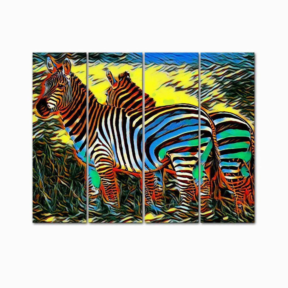 Zebra Golden Blue Canvas Wall painting Secondary image