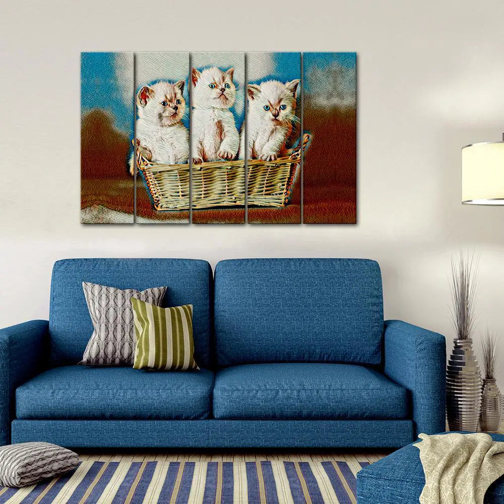 Three Little Kittens Sitting on the Basket Canvas Wall Painting Main image