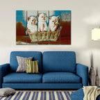 Three Little Kittens Sitting on the Basket Canvas Wall Painting