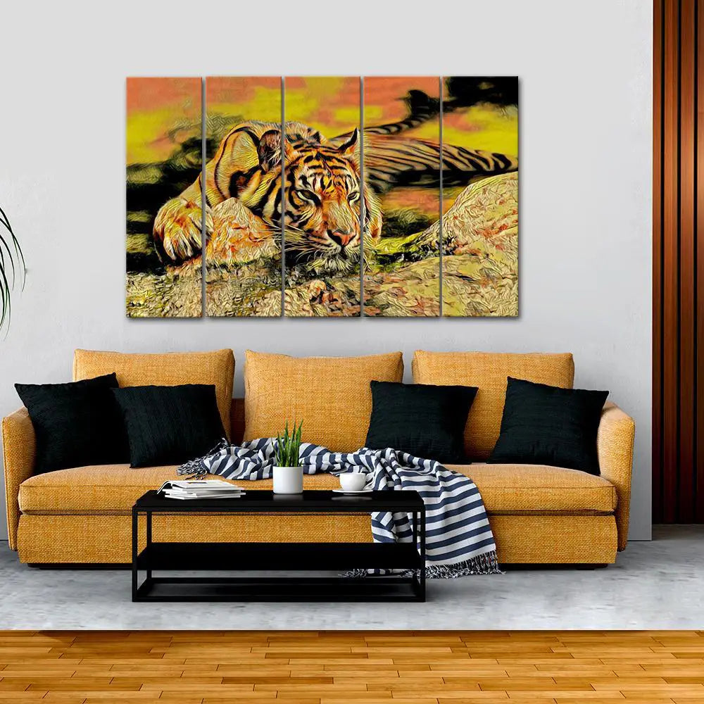 Tiger Sitting on the Grass Canvas Wall Painting Main image