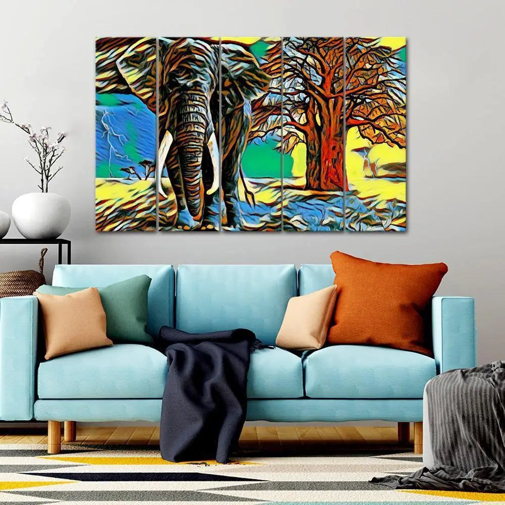 Abstract Colorful Elephant Canvas Wall Painting Main image