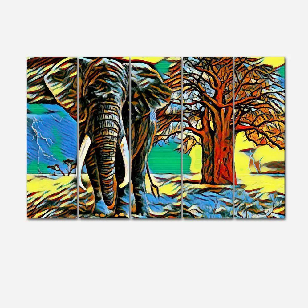 Abstract Colorful Elephant Canvas Wall Painting Secondary image
