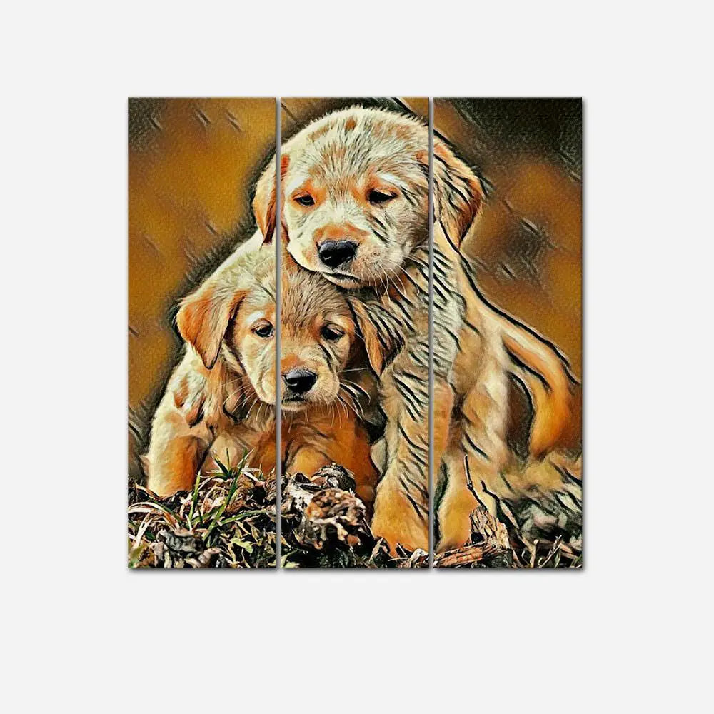 Two Golden Retriever Puppies Sitting Canvas Wall painting Secondary image