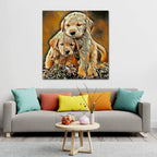 Two Golden Retriever Puppies Sitting Canvas Wall painting