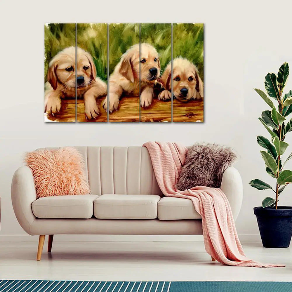 Three Labrador Retriever Puppy Sitting Canvas Wall Painting Main image