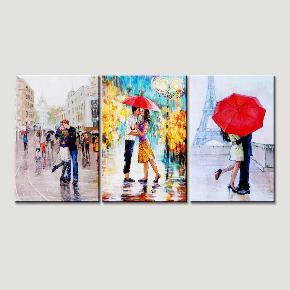 A Pair of lovers under an umbrella, Eiffel Tower, Paris,3 Pieces Canvas Printed Painting Secondary image