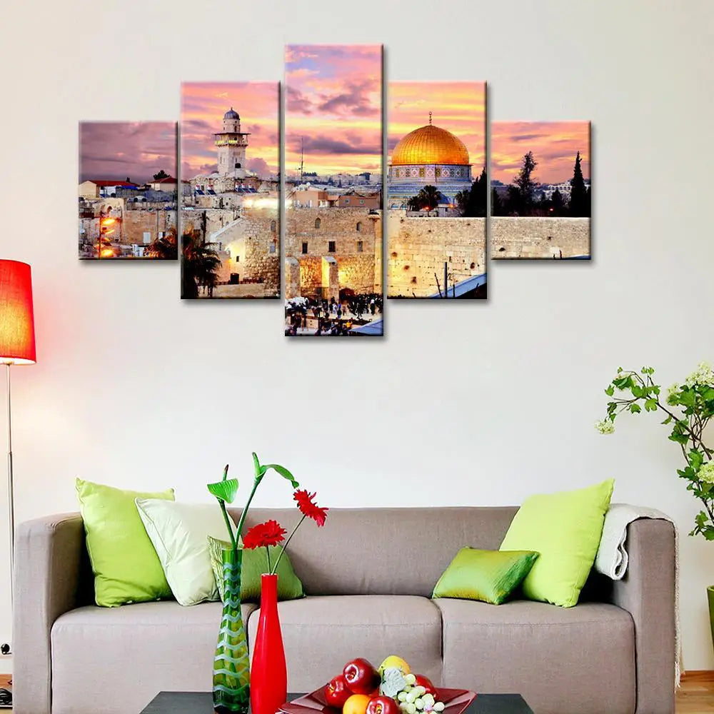 Skyline Of The Old City At He Western 5 Pieces Canvas Print Islamic Wall Painting Main image