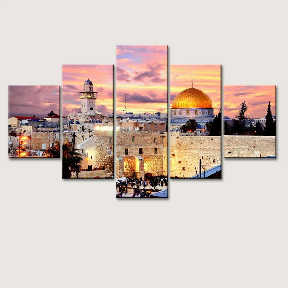 Skyline Of The Old City At He Western 5 Pieces Canvas Print Islamic Wall Painting Secondary image