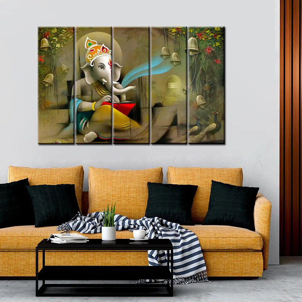 Beautiful Divine Ganesha 5 Pieces Canvas Print Wall Painting Main image