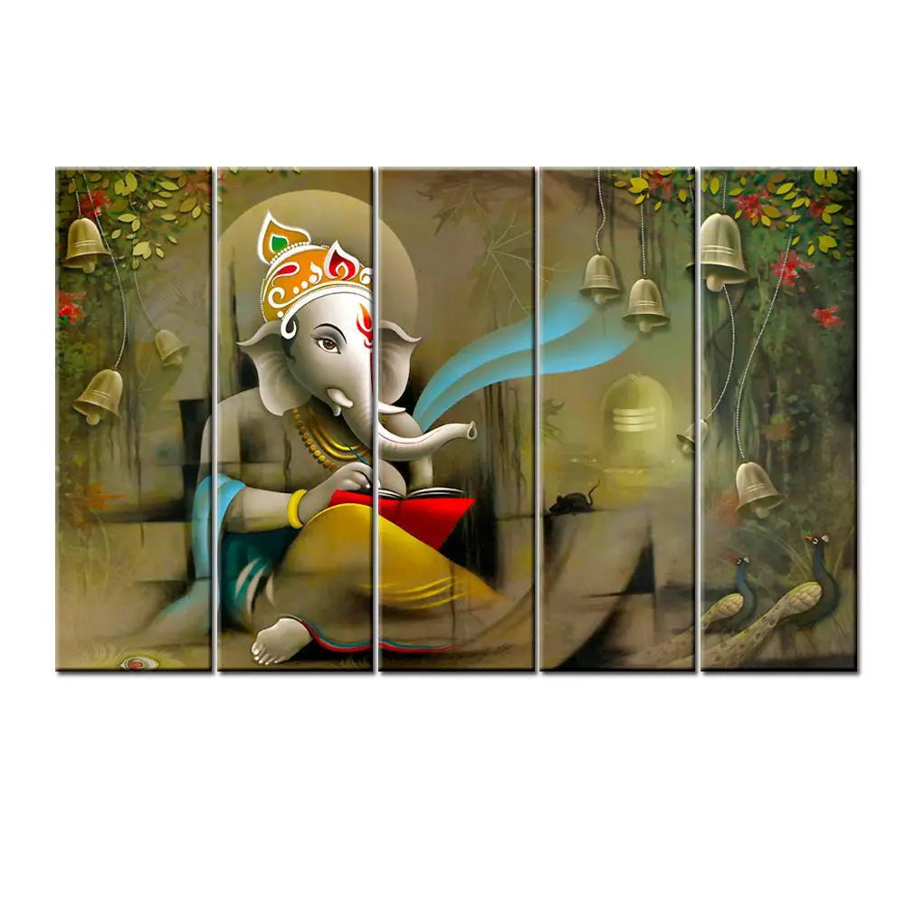 Beautiful Divine Ganesha 5 Pieces Canvas Print Wall Painting Secondary image