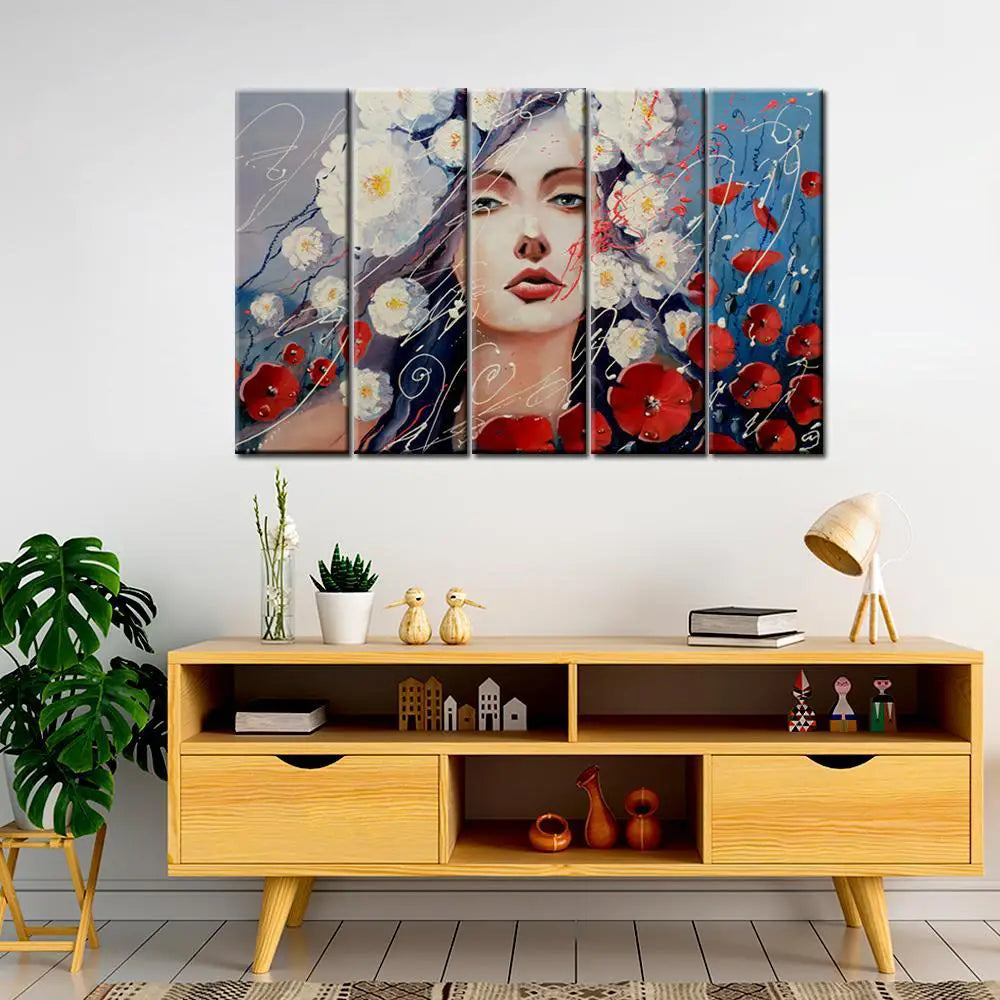 Abstract Girl Face 5 Pieces Canvas Print Wall Painting Main image