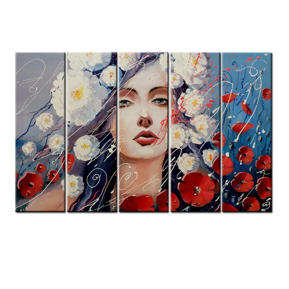Abstract Girl Face 5 Pieces Canvas Print Wall Painting Secondary image