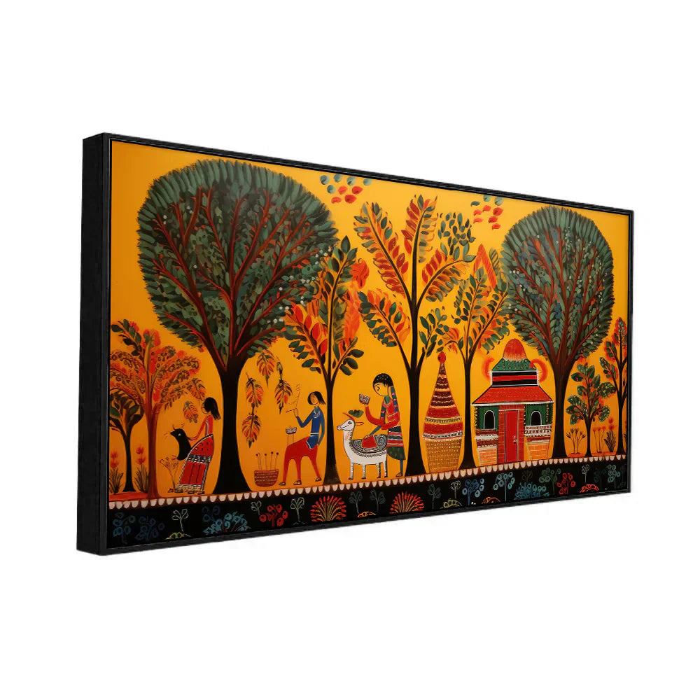 Traditional Madhubani Art Canvas Painting with Floating Frame Clearance Sale