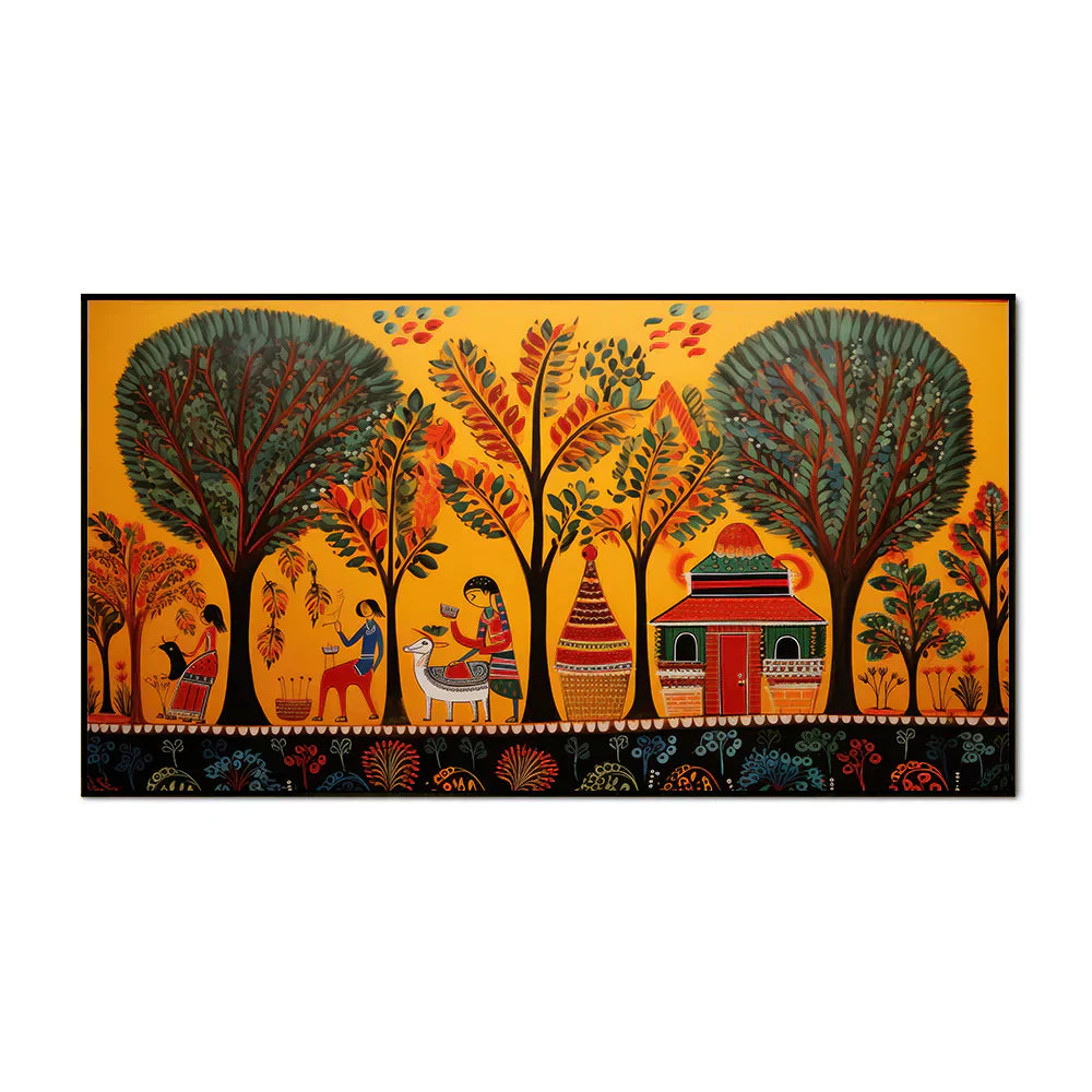 Traditional Madhubani Art Canvas Painting with Floating Frame Clearance Sale