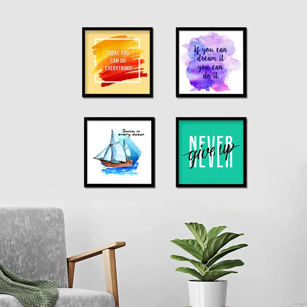 Attractive Motivational Quotes frame Set of 4 with Break Resistant Clear Acrylic Glass Main image