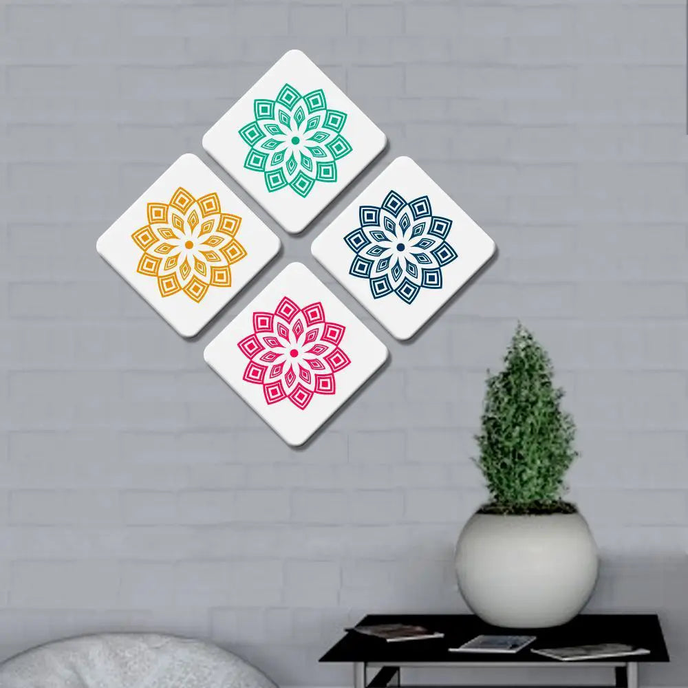 Set of 4 Beautiful Multi color Rangoli Squire Shape Canvas Wall Painting Secondary image