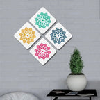 Set of 4 Beautiful Multi color Rangoli Squire Shape Canvas Wall Painting