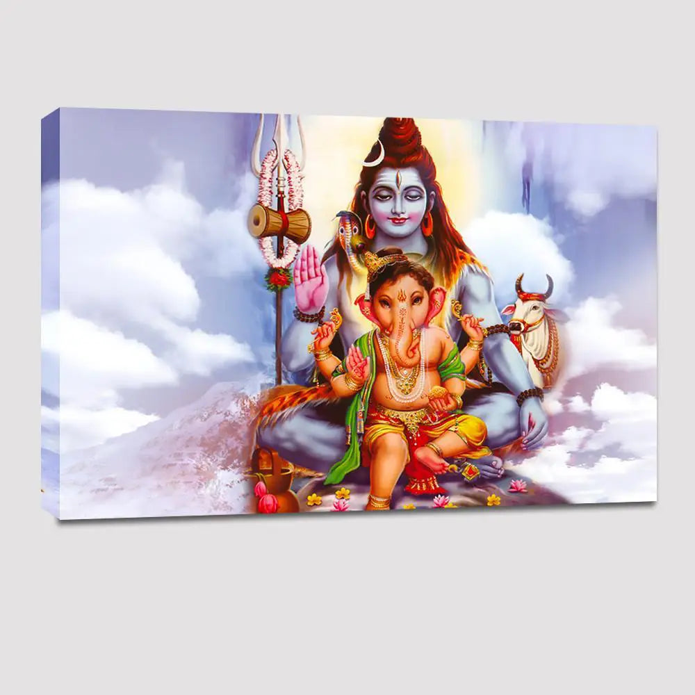 Shiva with Ganesha landscape Painting / Canvas Printed Painting Stretched on Wood Bars 61 x 41cm Secondary image
