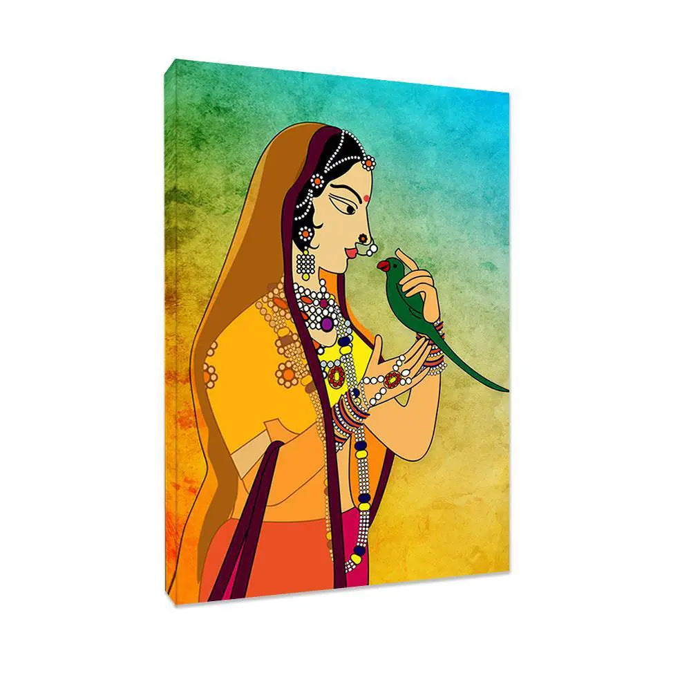 Traditional Madhubani Painting /  Canvas Print  Stretched on Wood Bars 61 x 41cm