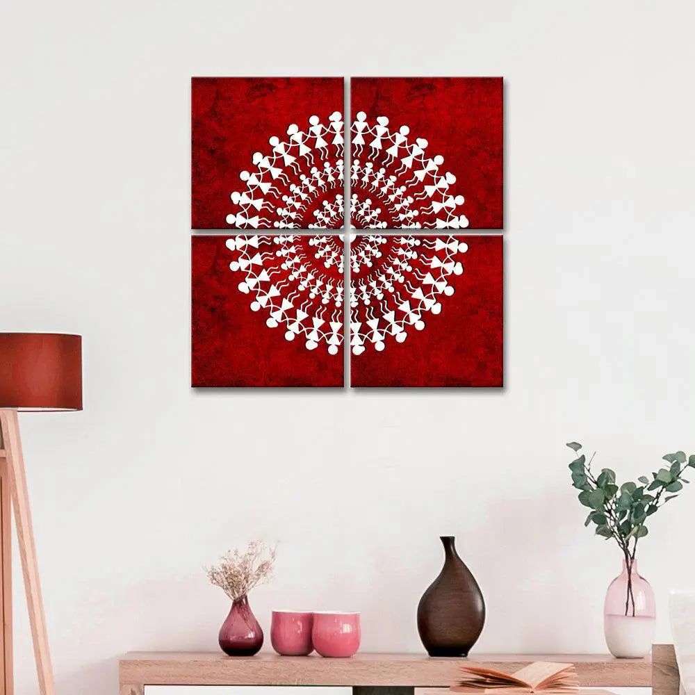 Warli Folk Art Painting Wall Hanging, Set of 4 Pieces Secondary image