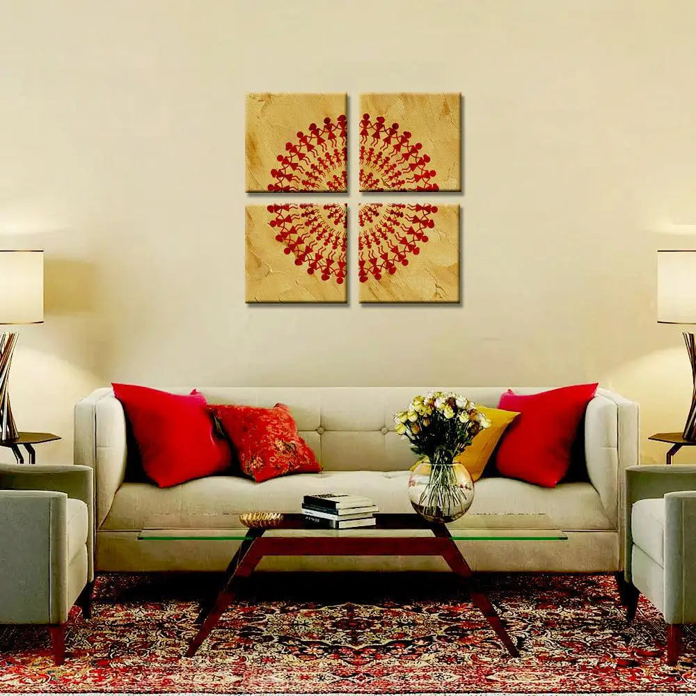 Traditional Warli Art Painting Wall Hanging, Set of 4 Pieces Main image