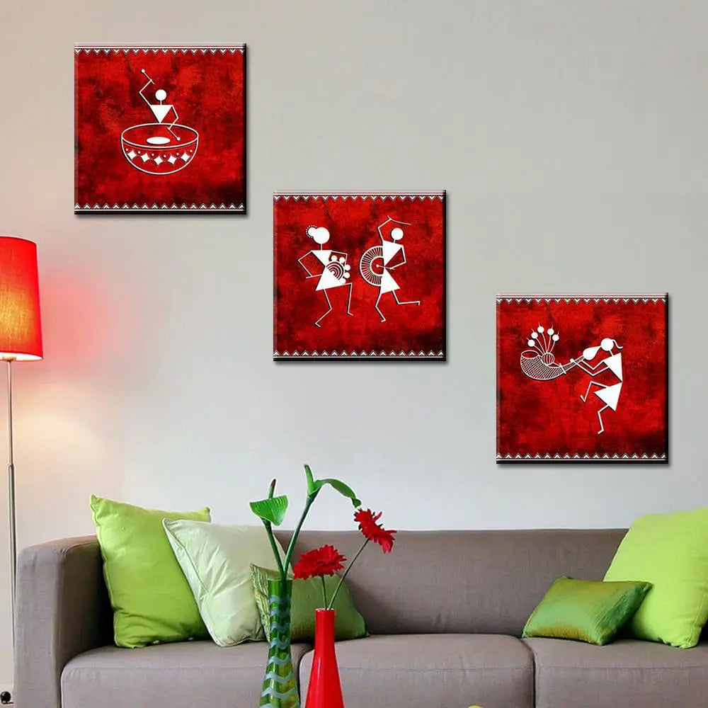 Warli Folk Art Painting Wall Hanging, Set of 3 Pieces Main image