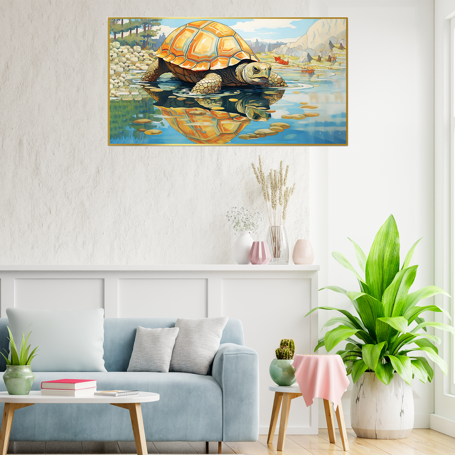 Tortoise Drinking Water From Rivers Edge Canvas Wall Paintings Main image