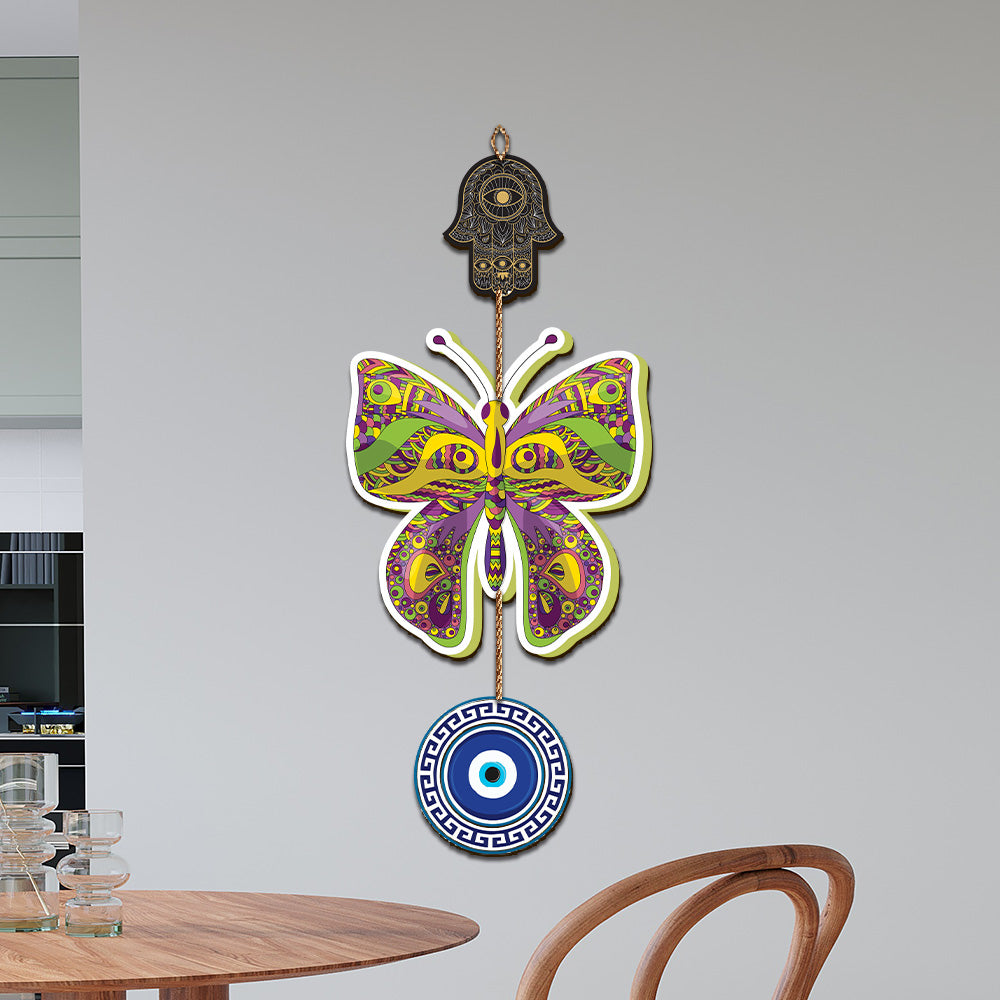 Wooden Butterfly Evil Eye Wall Hanging for Wall Decor