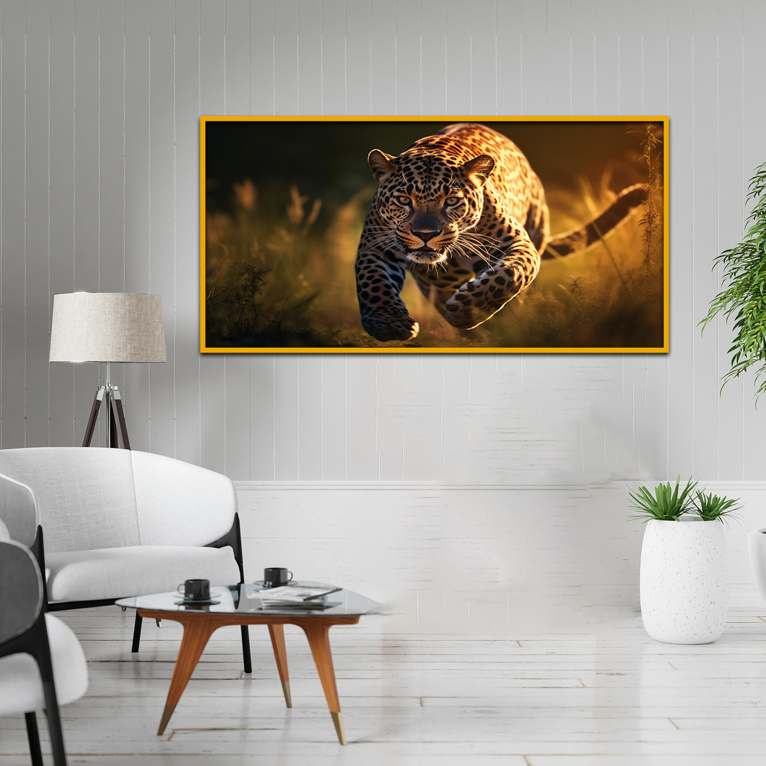 Sprinting Elegance Jaguar Wild Animal Action Canvas Wall Paintings Main image
