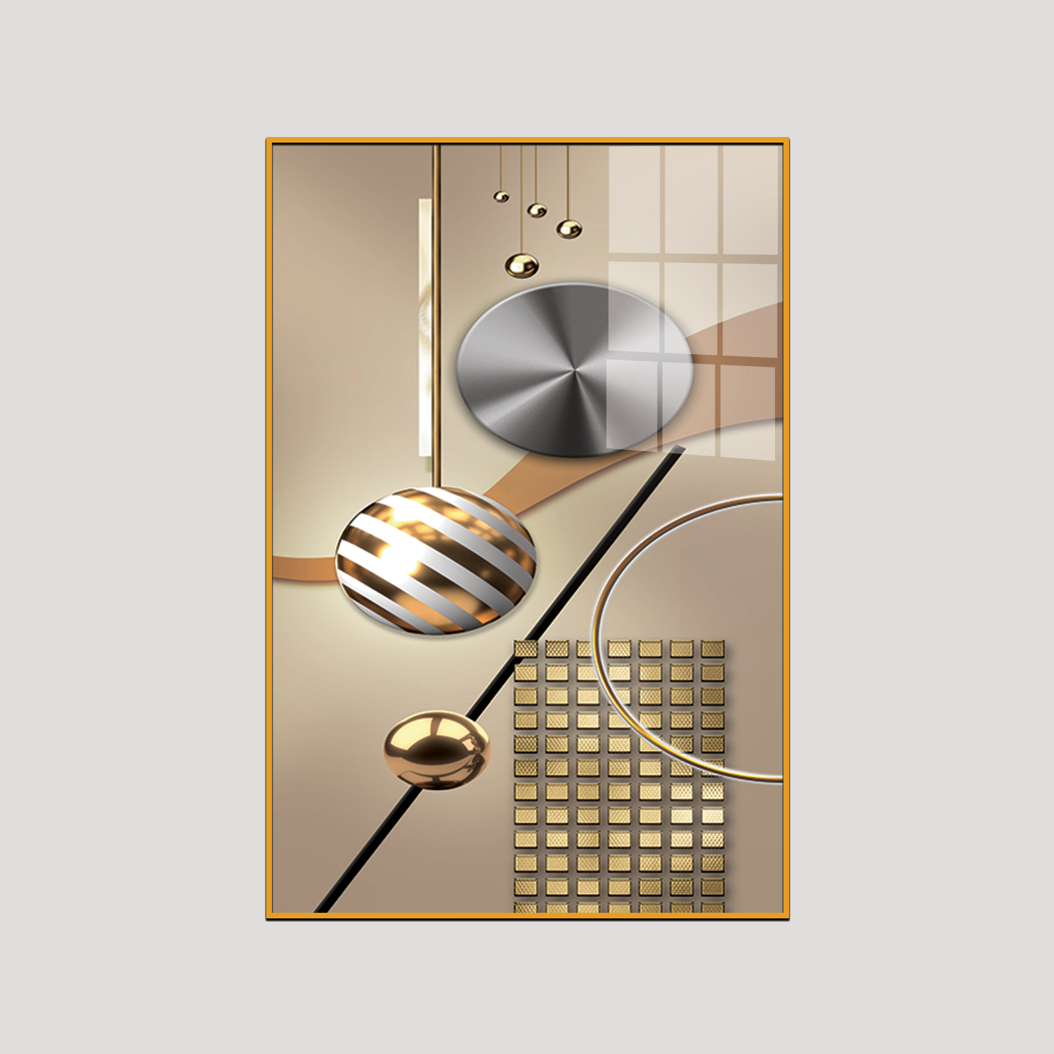 Acrylic Wall Paintings - 3D Geometry Abstract Stereo Art with Golden Background - Modern Fashion Wall Art Secondary image