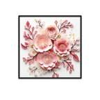 3D Floral Wall Art – Elegant Pink and Blush Paper Flower Arrangement with Dark Rose Accents in Black Frame