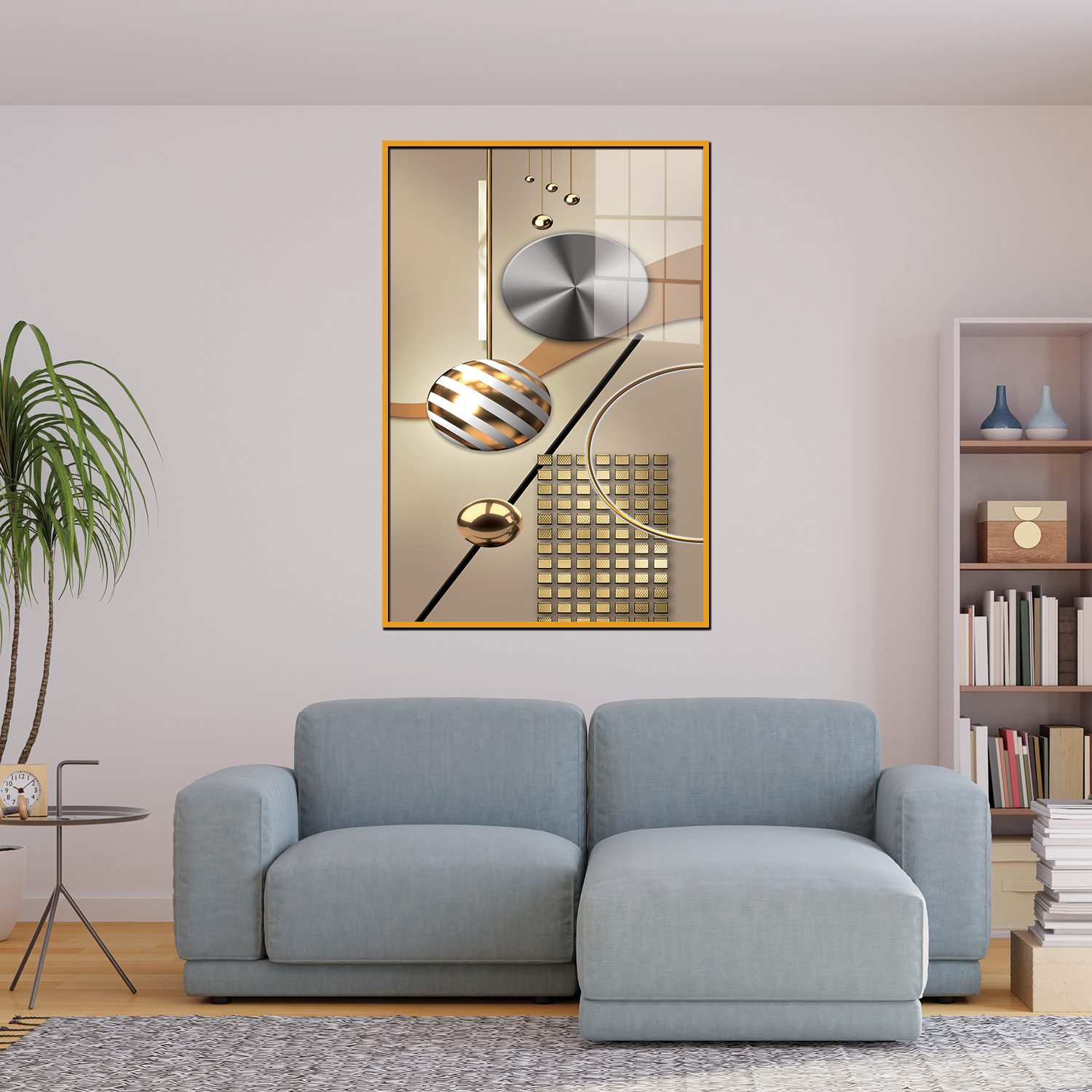 Acrylic Wall Paintings - 3D Geometry Abstract Stereo Art with Golden Background - Modern Fashion Wall Art