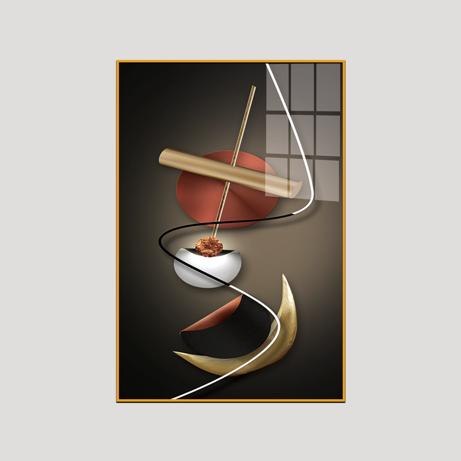 Acrylic Wall Paintings - Jerome Kirk Style 3D Geometry Abstract Stereo Art with Golden Background - Modern Fashion Wall Art Secondary image