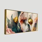 Abstract Golden Flower 3d Illustration Canvas Painting for Home and Office Decoration Framed Wall Paintings for Living Room