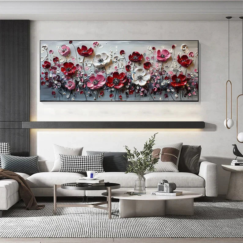Abstract Flower Landscape Painting on Canvas Large Wall Art, Original Texture Floral Wall Art, Modern Bedroom Wall Decor HanVMade Gift Online Clearance Sale