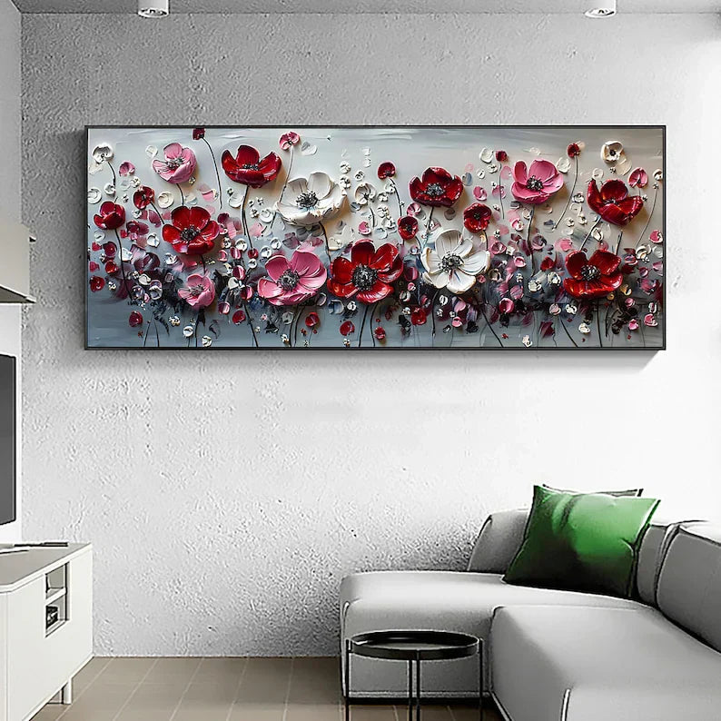 Abstract Flower Landscape Painting on Canvas Large Wall Art, Original Texture Floral Wall Art, Modern Bedroom Wall Decor HanVMade Gift Online Clearance Sale